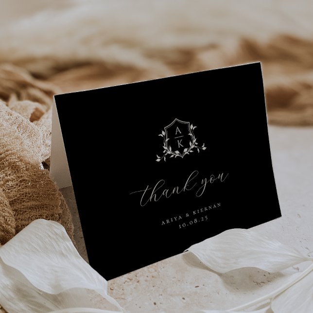 Cartão De Agradecimento Eterno Vines Monograma Crest Foto de Casamento (Criador carregado)