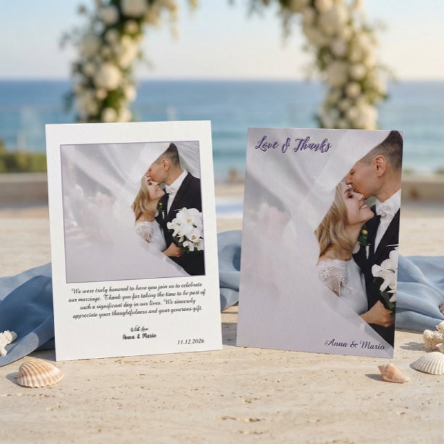 Cartão De Agradecimento Ethereal Lavender Violet Photo Wedding Thank You (Criador carregado)