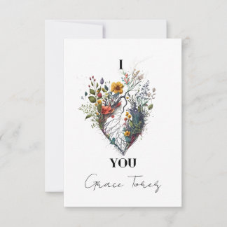 Cartão De Agradecimento Eu Te Amo Anatômico Coração Floral Personalizado