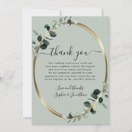 Cartão De Agradecimento Eucalipto Dourado Elegante Script Verde-Sal Casame