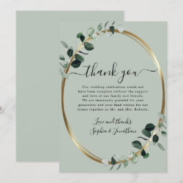 Cartão De Agradecimento Eucalipto Dourado Elegante Script Verde-Sal Casame