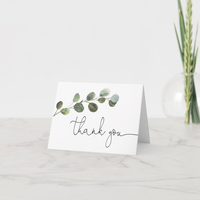 Cartão De Agradecimento Eucalipto preto branco simples folhagem (Frente)