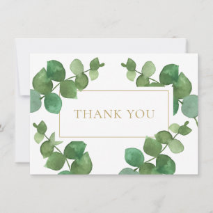 Cartão De Agradecimento Eucalipto Verde Elegante Dourado Geométrico
