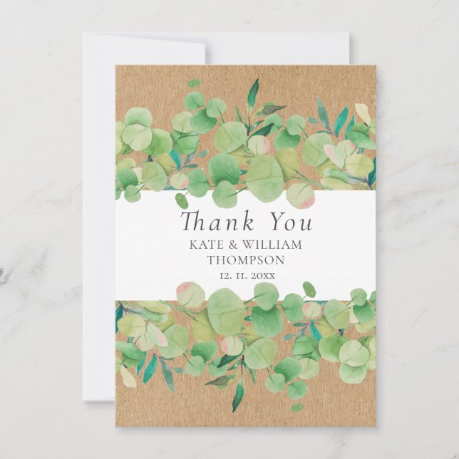 Cartão De Agradecimento Eucalipto Verde Rústico Obrigado Casamento (Frente)