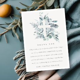 Cartão De Agradecimento Eucalyptus Fern Foliage Cross Primeira Comunhão Sa