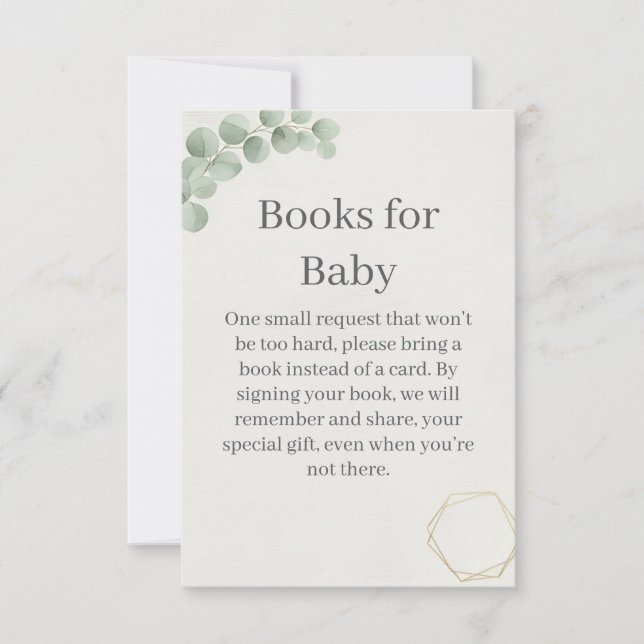 Cartão De Agradecimento Eucalyptus Gold Books for Baby Shower Insert Card (Frente)