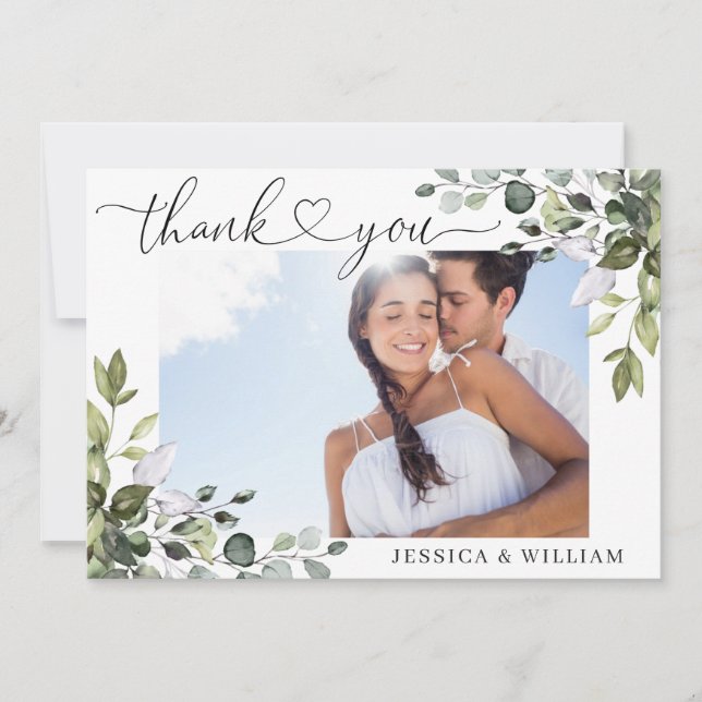 Cartão De Agradecimento Eucalyptus Greenery FOTO Elegante (Frente)
