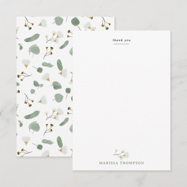 Cartão De Agradecimento Eucalyptus Greenery Glossomas de Goma Dólar (Frente/Verso)
