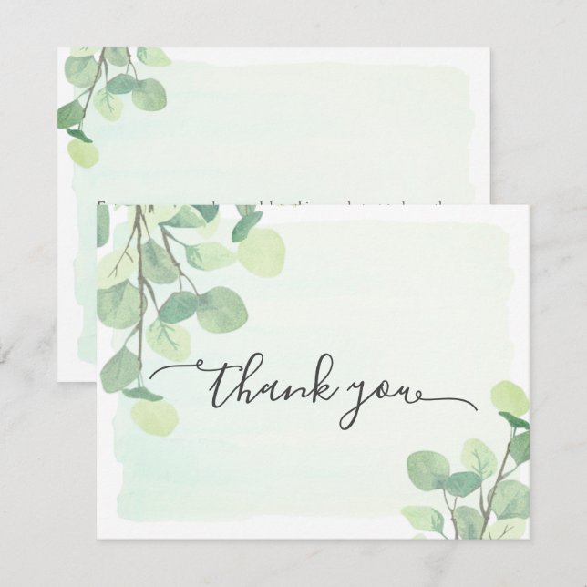Cartão De Agradecimento Eucalyptus Greenery Watercolor Pintado (Frente/Verso)