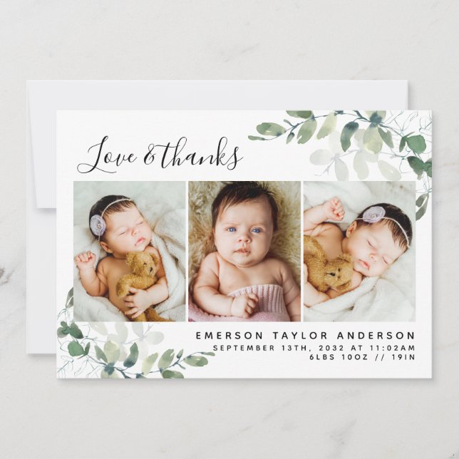 Cartão De Agradecimento Eucalyptus Photo Baby (Frente)