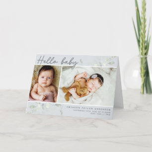 Cartão De Agradecimento Eucalyptus Photo Hello Baby Birth Stats Dobrado