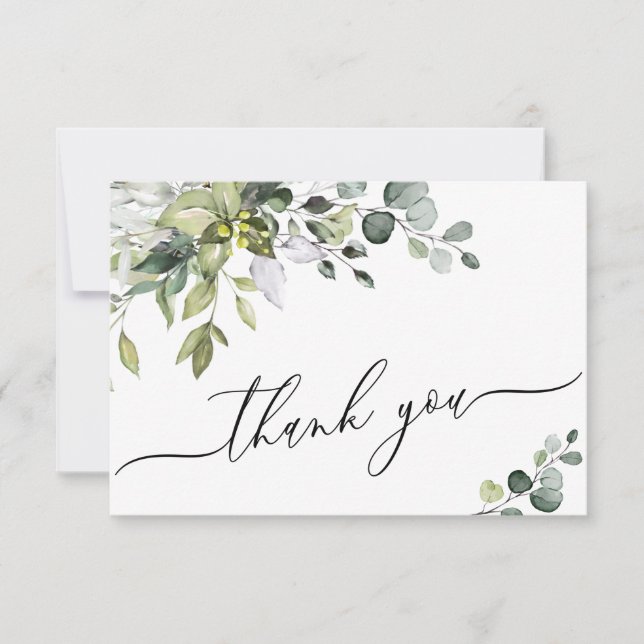 Cartão De Agradecimento Eucalyptus Watercolor Elegante Simples (Frente)