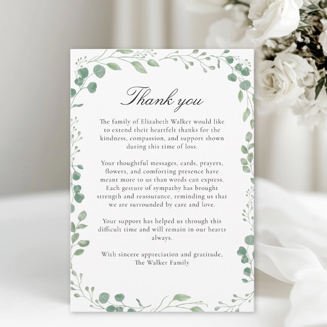 Cartão De Agradecimento Eucalytus After Funeral Memorial Sympathy  (Eucalytus After Funeral Memorial Sympathy Thank You Card)
