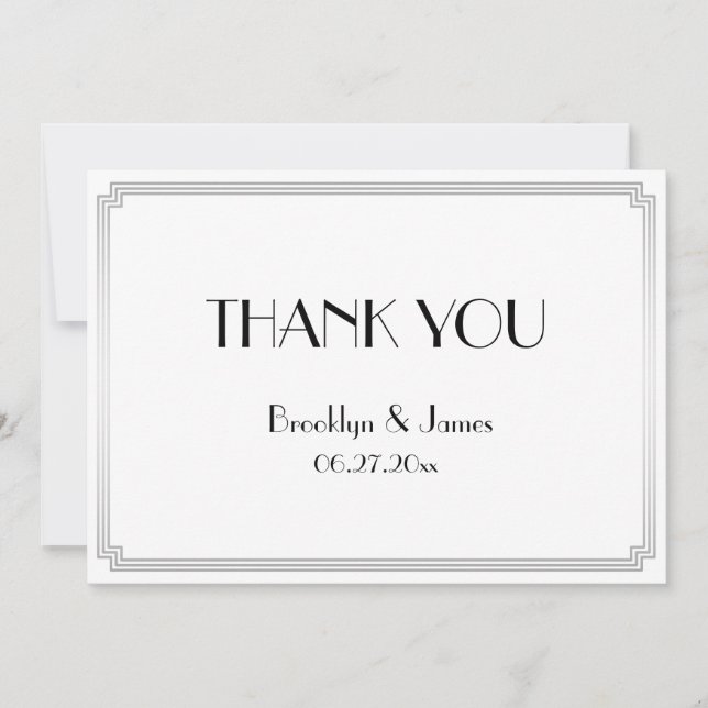 Cartão De Agradecimento Excelente Gatsby Art Deco Silver Casamento Obrigad (Frente)