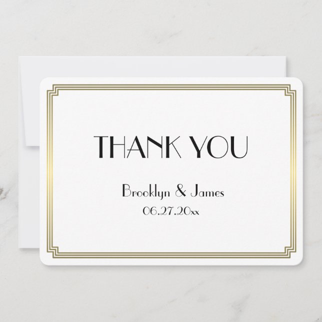 Cartão De Agradecimento Excelente redondo Gatsby Art Deco Casamento Dourad (Frente)