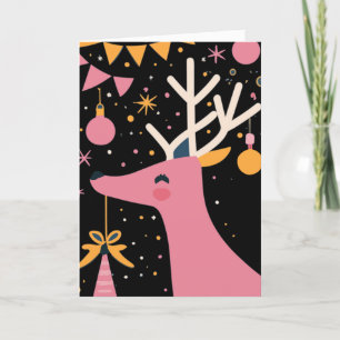 Cartão De Agradecimento Exemplo festivo de rena rosa-de-Natal feliz
