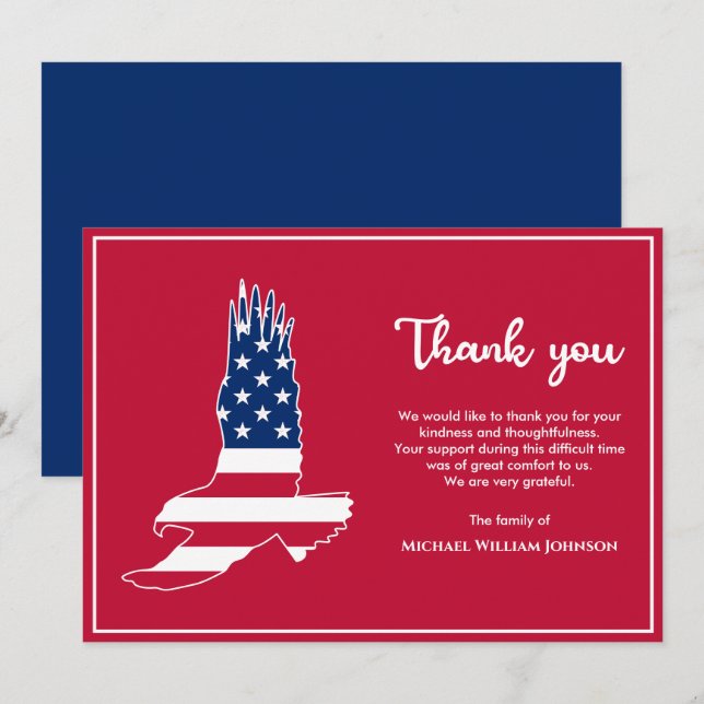 Cartão De Agradecimento Exército Militar Veterano Funeral Águia Americana (Frente/Verso)