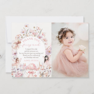 Cartão De Agradecimento Fada de Cogumelo Floral Primeiro Aniversário Foto