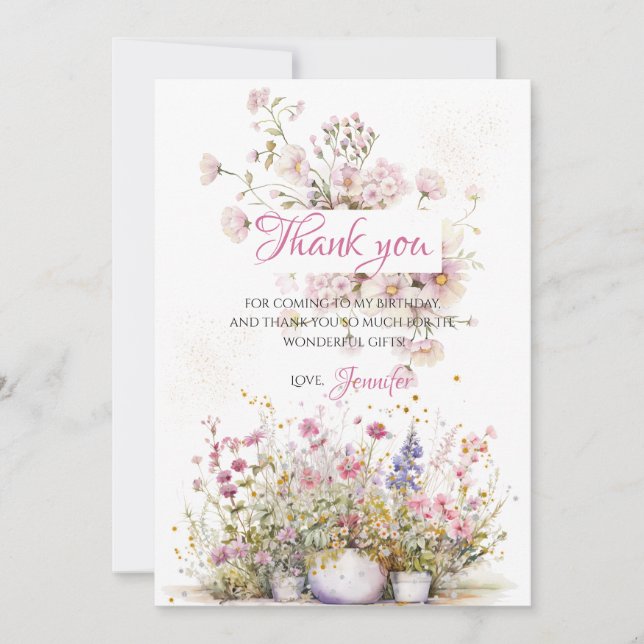 Cartão De Agradecimento Fada Pink Botânico Floral Obrigado (Frente)