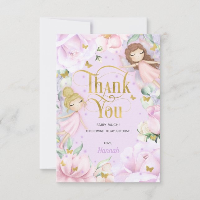 Cartão De Agradecimento fada-rosa-fada-rosa-fada do jardim roxo (Frente)