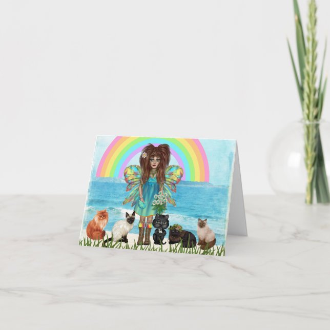 Cartão De Agradecimento Fairy and Cats All Occasion Greeting Card (Frente)