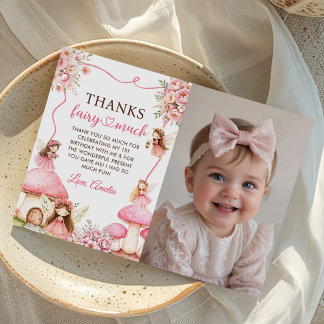 Cartão De Agradecimento Fairy Floral Girls 1st Birthday Party Photo