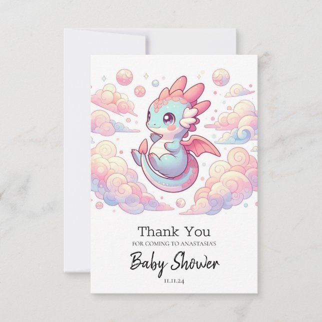 Cartão De Agradecimento Fairytale Dragon Chá de fraldas (Frente)