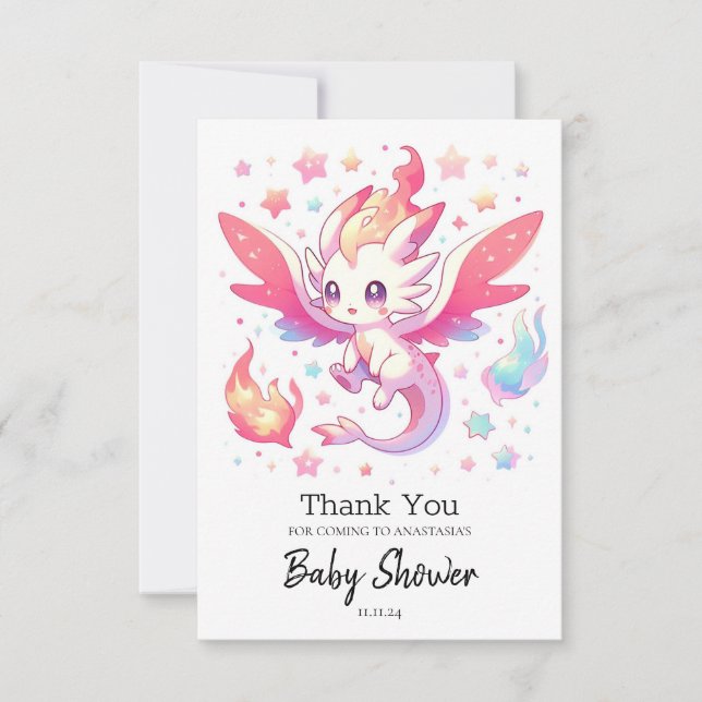 Cartão De Agradecimento Fairytale Fiery Dragon Chá de fraldas (Frente)
