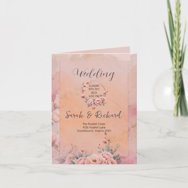 Cartão De Agradecimento Fairytale Garden Blush Pink Foled Wedding Program (Frente)