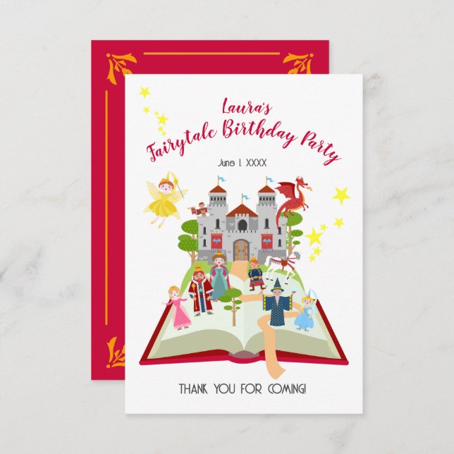 Cartão De Agradecimento Fairytales Stories Girl Festa de aniversário (Frente/Verso)