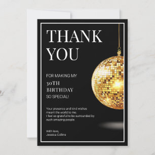 Cartão De Agradecimento Fale 30 para mim, preto e Dourado aniversário de 3