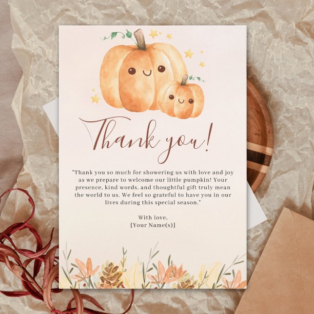 Cartão De Agradecimento Fall Baby Shower – "A Little Pumpkin is on the way (Criador carregado)
