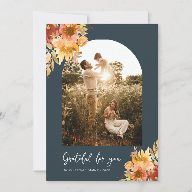 Cartão De Agradecimento Fall botanical floral thanksgiving card (Frente)