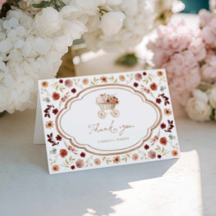 Cartão De Agradecimento Fall Burgundy Floral Chá de fraldas Obrigado