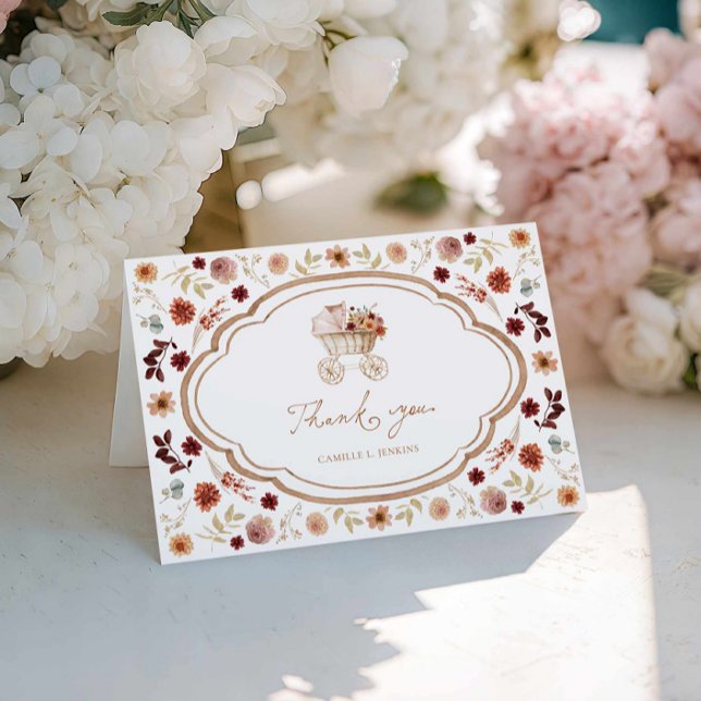 Cartão De Agradecimento Fall Burgundy Floral Chá de fraldas Obrigado (Fall Burgundy Terracotta Floral Baby Shower Thank you card)