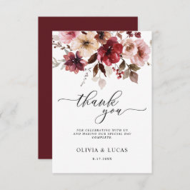 Cartão De Agradecimento Fall Floral Maroon Rustic Fall Deixa Casamento