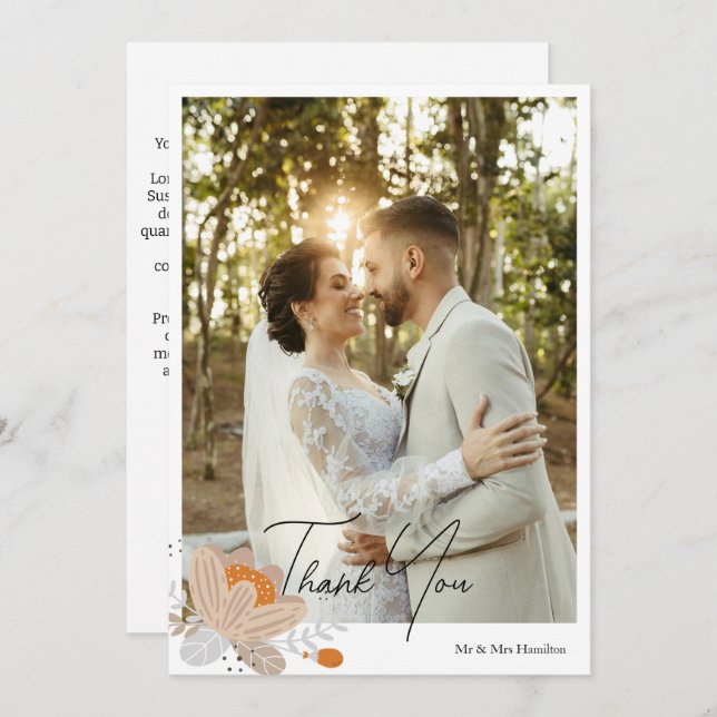 Cartão De Agradecimento Fall Flower Personalised Weding With Message (Frente/Verso)