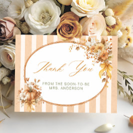 Cartão De Agradecimento Fall in Love Pumpkin Bridal Shower Thank You Card