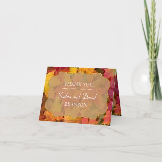 Cartão De Agradecimento Fall Leaves Gold Foil Wedding THANK YOU (Frente)