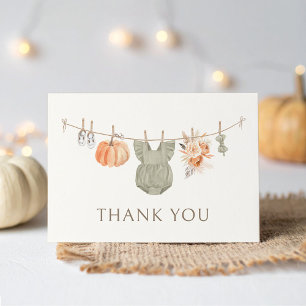 Cartão De Agradecimento Fall Pumpkin Girl Baby Closed Chá de fraldas