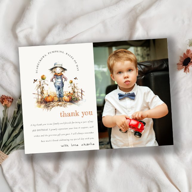 Cartão De Agradecimento Fall Pumpkin Scarecrow Harvest Crianças Foto Anive (Criador carregado)