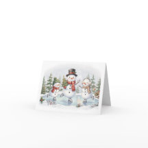 Família de Bonecos de Neve Patinando no Gelo