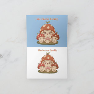 Cartão De Agradecimento Família de Cogumelos Fofos Arte Retro Kawaii de Fu