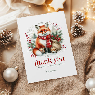 Cartão De Agradecimento Família de Raposa de Natal Tipografia Retro Vermel