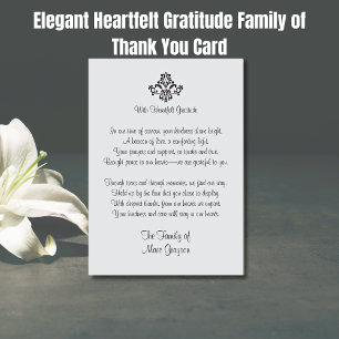 Cartão De Agradecimento Família Elegante de Gratidão Coração de Obrigado