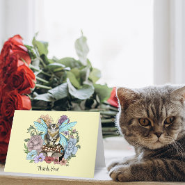 Cartão De Agradecimento Fantasia Floral de Gato Fada Tabby Pastel Capricho