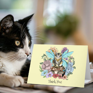 Cartão De Agradecimento Fantasia Floral de Gato Fada Tabby Pastel Capricho