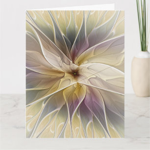 Cartão De Agradecimento Fantasia Floral Ouro Berinjela Arte Fractal Abstra