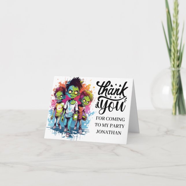 CARTÃO DE AGRADECIMENTO FANTASIAS DE ZOMBIE PARA CRIANÇAS OBRIGADO (Frente)