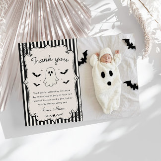Cartão De Agradecimento Fantasma de Ginga Preto Halloween